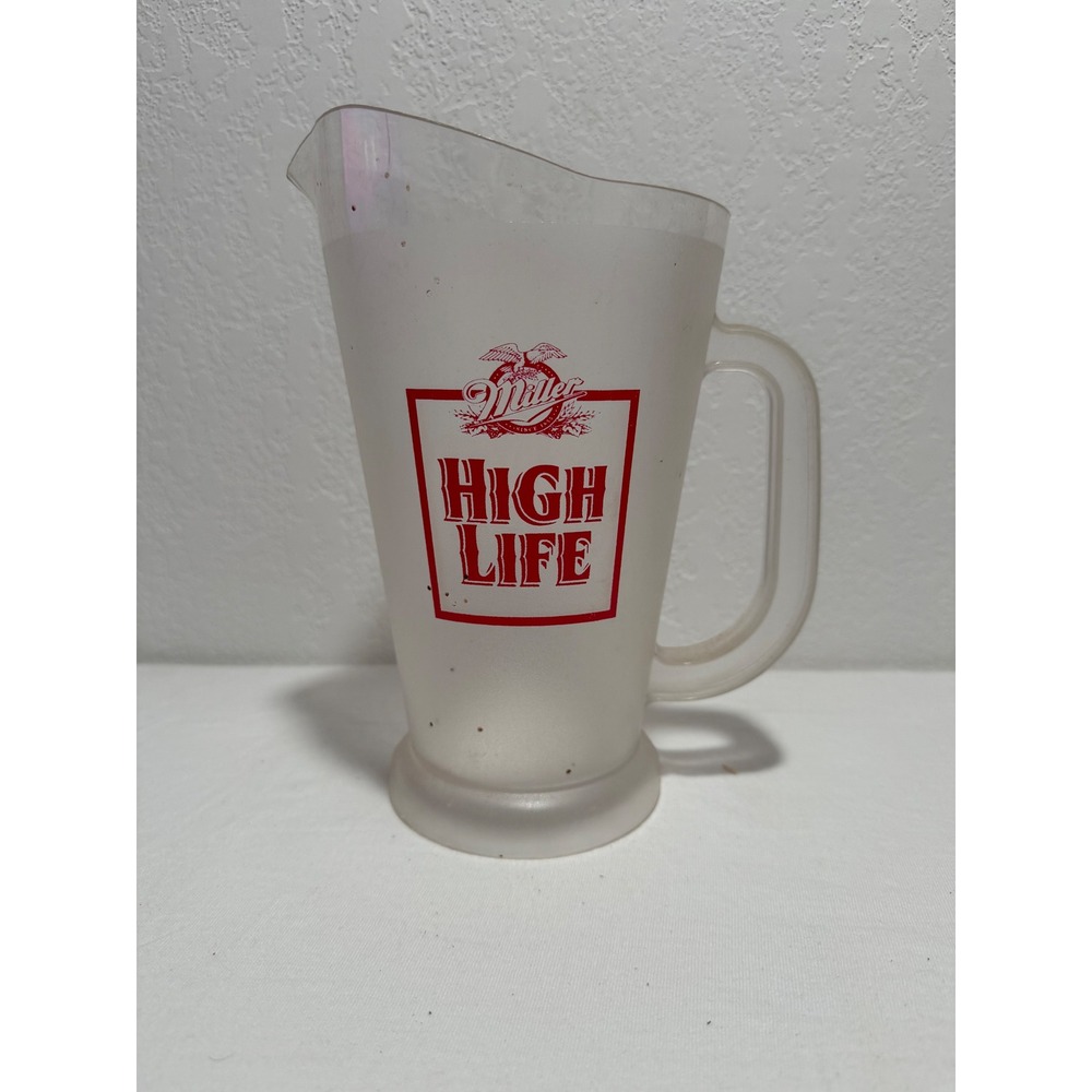 Vintage Miller High Life Beer Pitcher Frosted Plastic Bar Collectible Red Logo